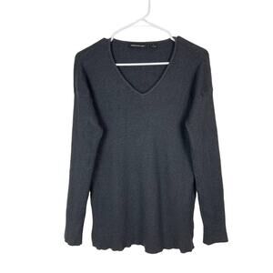 Something Navy Gray Black Sweater Pullover Ribbed V-Neck Slits Stretchy Small